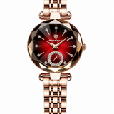 Rose com Mostrador Vermelho e Pulseira de Aço