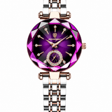 Dourado com Mostrador Roxo e Pulseira de Aço